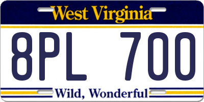 WV license plate 8PL700