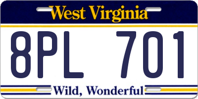 WV license plate 8PL701