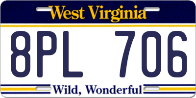 WV license plate 8PL706