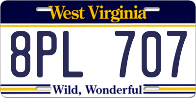 WV license plate 8PL707