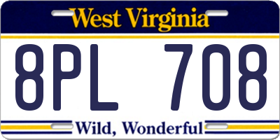 WV license plate 8PL708