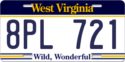 WV license plate 8PL721