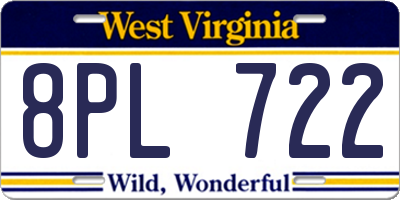 WV license plate 8PL722