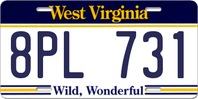 WV license plate 8PL731