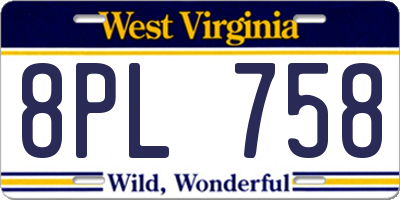WV license plate 8PL758