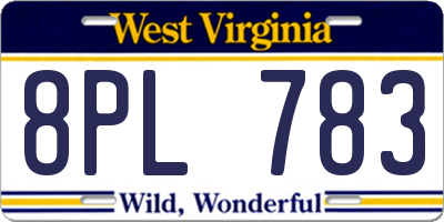 WV license plate 8PL783