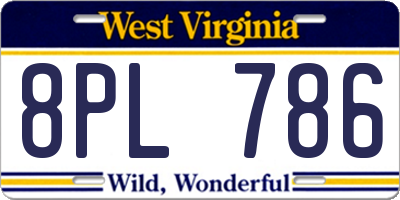 WV license plate 8PL786