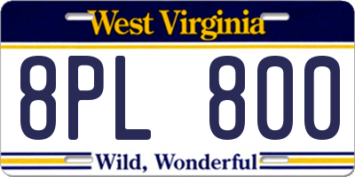 WV license plate 8PL800