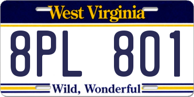 WV license plate 8PL801