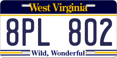 WV license plate 8PL802