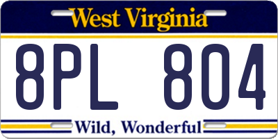 WV license plate 8PL804