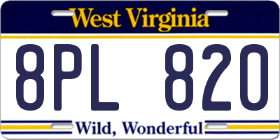 WV license plate 8PL820