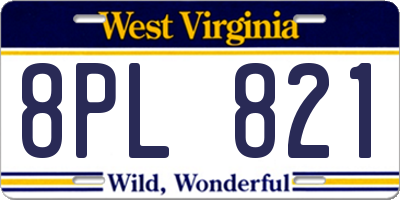 WV license plate 8PL821