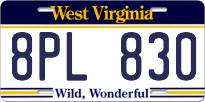 WV license plate 8PL830
