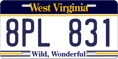 WV license plate 8PL831