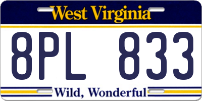 WV license plate 8PL833