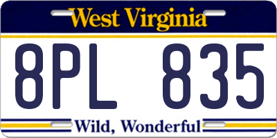 WV license plate 8PL835