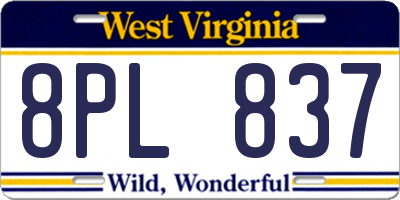 WV license plate 8PL837