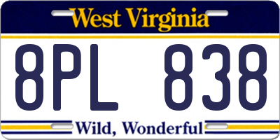 WV license plate 8PL838