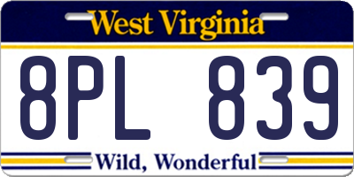 WV license plate 8PL839
