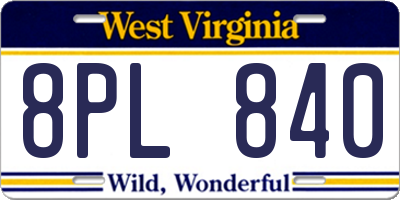 WV license plate 8PL840