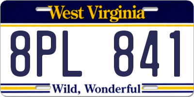 WV license plate 8PL841