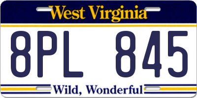 WV license plate 8PL845