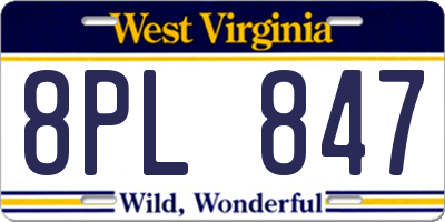WV license plate 8PL847