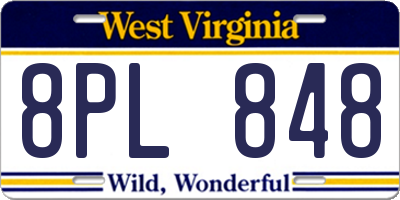 WV license plate 8PL848