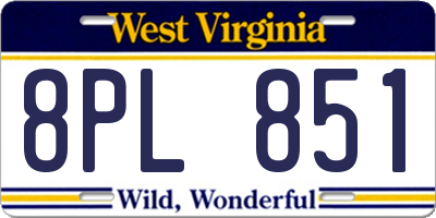WV license plate 8PL851