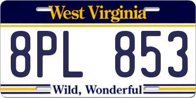 WV license plate 8PL853