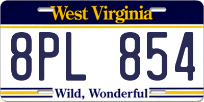 WV license plate 8PL854