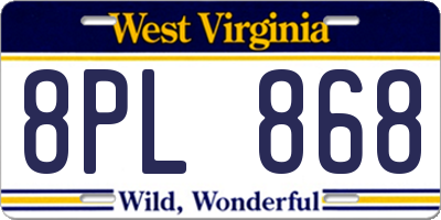 WV license plate 8PL868