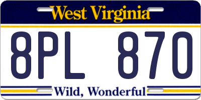 WV license plate 8PL870