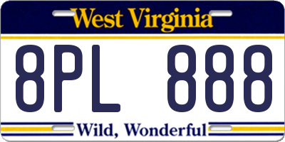 WV license plate 8PL888