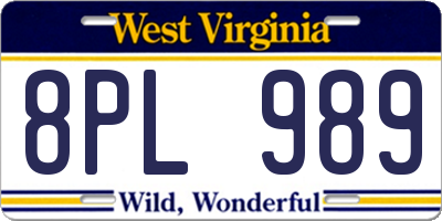 WV license plate 8PL989