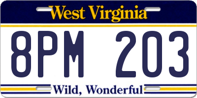 WV license plate 8PM203