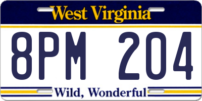WV license plate 8PM204
