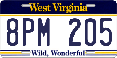 WV license plate 8PM205