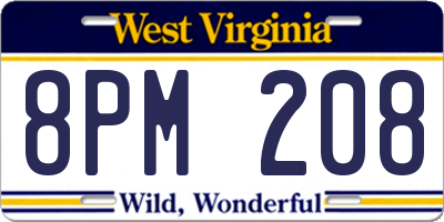 WV license plate 8PM208
