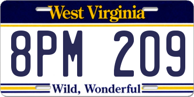 WV license plate 8PM209
