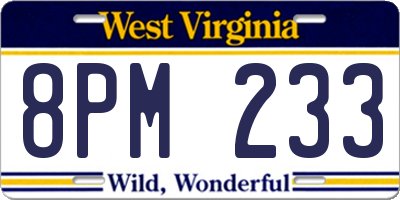 WV license plate 8PM233