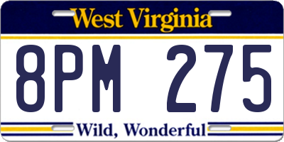 WV license plate 8PM275