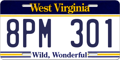 WV license plate 8PM301