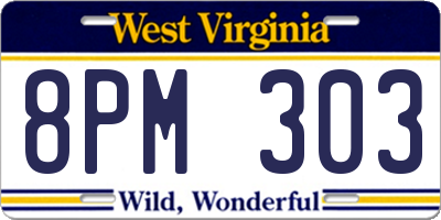 WV license plate 8PM303