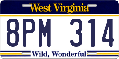 WV license plate 8PM314