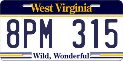 WV license plate 8PM315