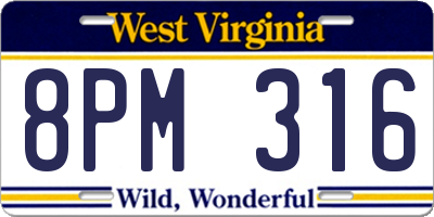 WV license plate 8PM316