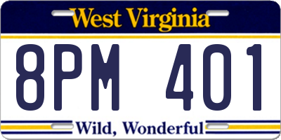 WV license plate 8PM401