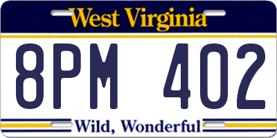 WV license plate 8PM402